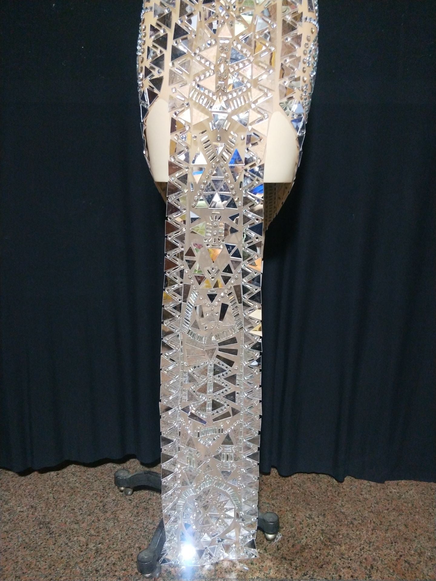 Sparkly Silver Mirror Rhinestone Hollow Long Dress