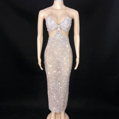 Full Silver Rhinestones Birthday Dress Sparkly Stones