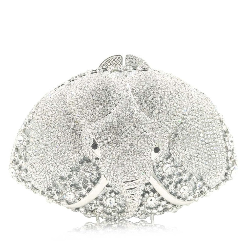 Luxury Crystal Silver elephant Clutch