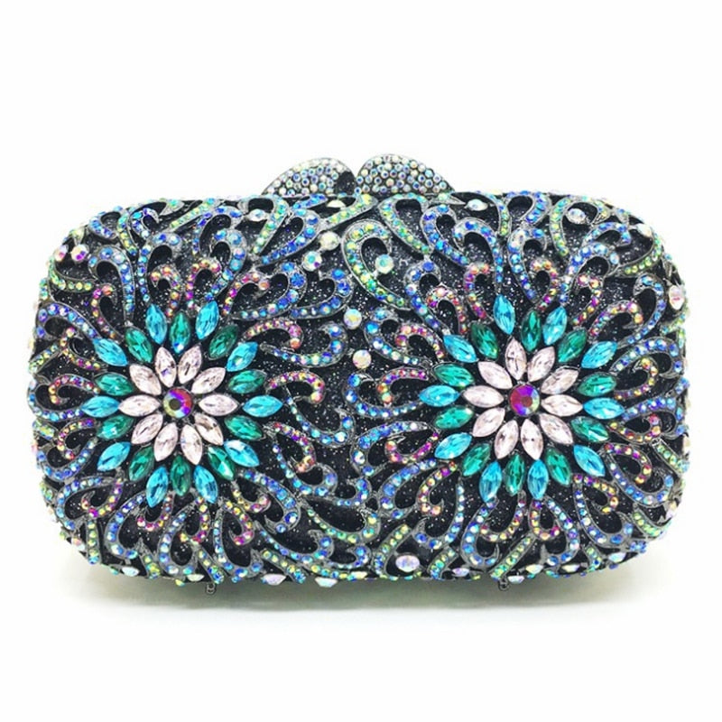 Clutch Bag With Floral Decorative Pattern Luxury Crystal