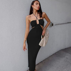 Halter Cut Out Backless Corset Midi Dress