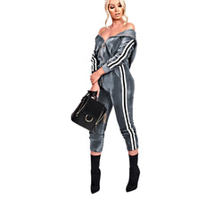 2 Piece Set Hooded Velvet Jumpsuit