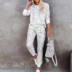 Hooded Tops Pocket Pants Suit Snake skin