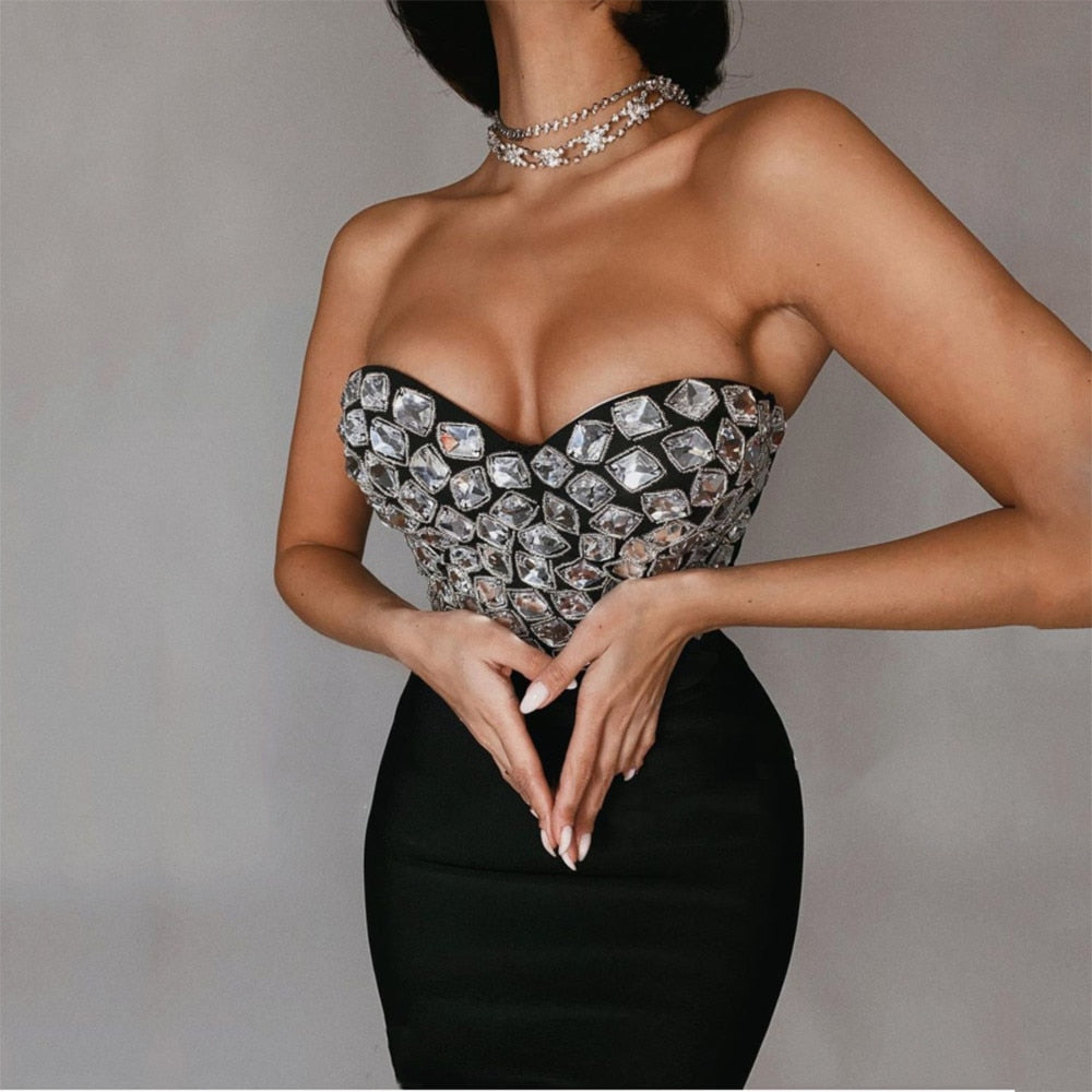 Two Piece Crystal Top Skirt set