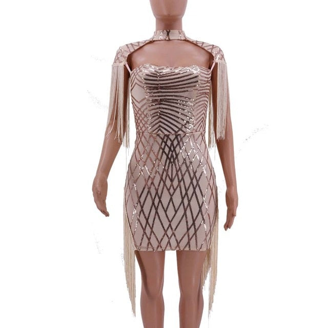 Tassel Cloak Sleeve Party Dress