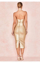 Gold 2 Pieces Set Knee Length Bodycon Dress